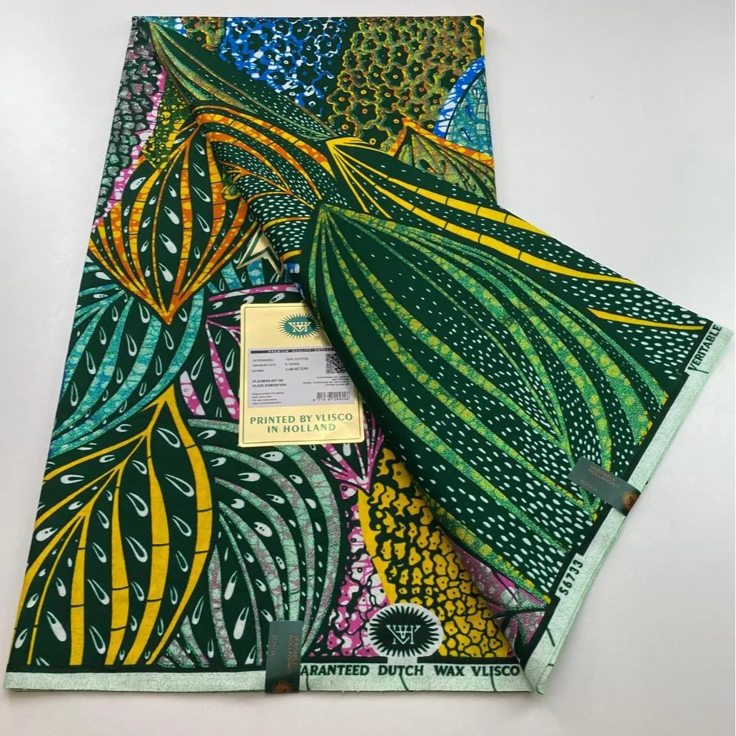 Tessuto Grand Super Wax di alta qualità 100% cotone Tessuto africano in cera dorata Tessuto con stampa Ankara in cera per cucire 6 metri Nuovo arrivo