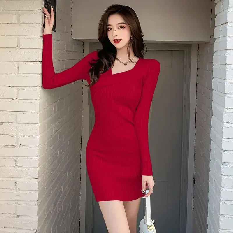 Short Woman Dress Prom Crochet Clothes Red Sexy Daring Dresses for Women Extreme Mini Party Knitted Retro New Features of Y2k