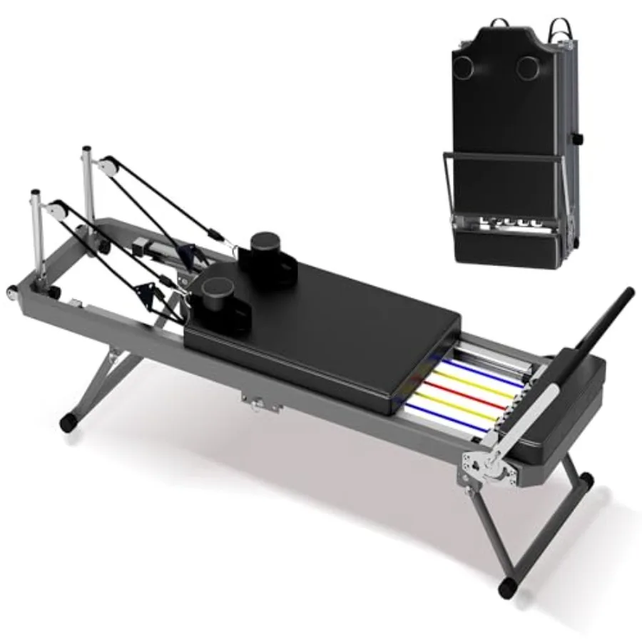 

330 LBS Capacity Foldable Pilates Reformer with Core Bed for Home Use and Yoga Studio Gym Workout Durable Steel Frame in Black