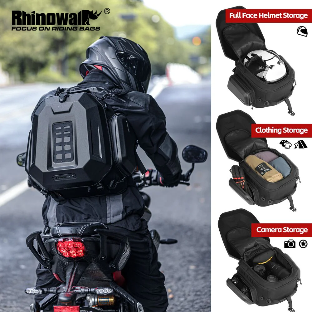 Rhinowalk Motorcycle Tail Dry Bag 23L-35L Motor Hard Shell Full Face Helmet Backpack Back Seat Bag With Waterproof Inner Bag