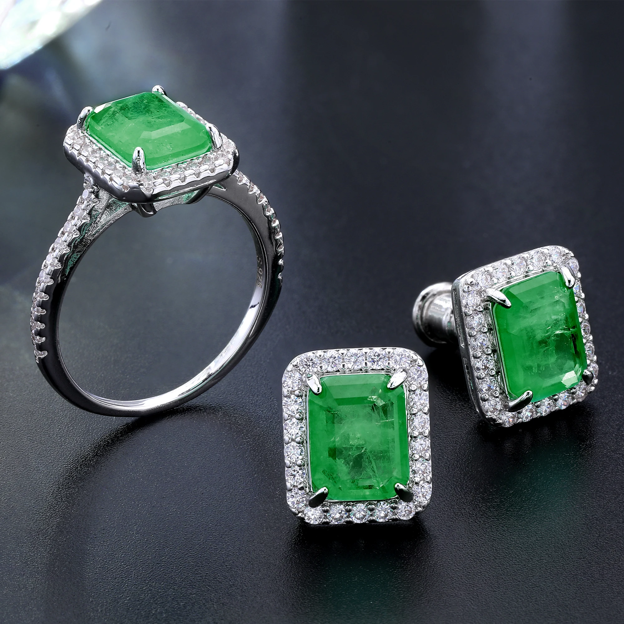 

Hot sale four color fusion stone set white gold plated For women's jewelry