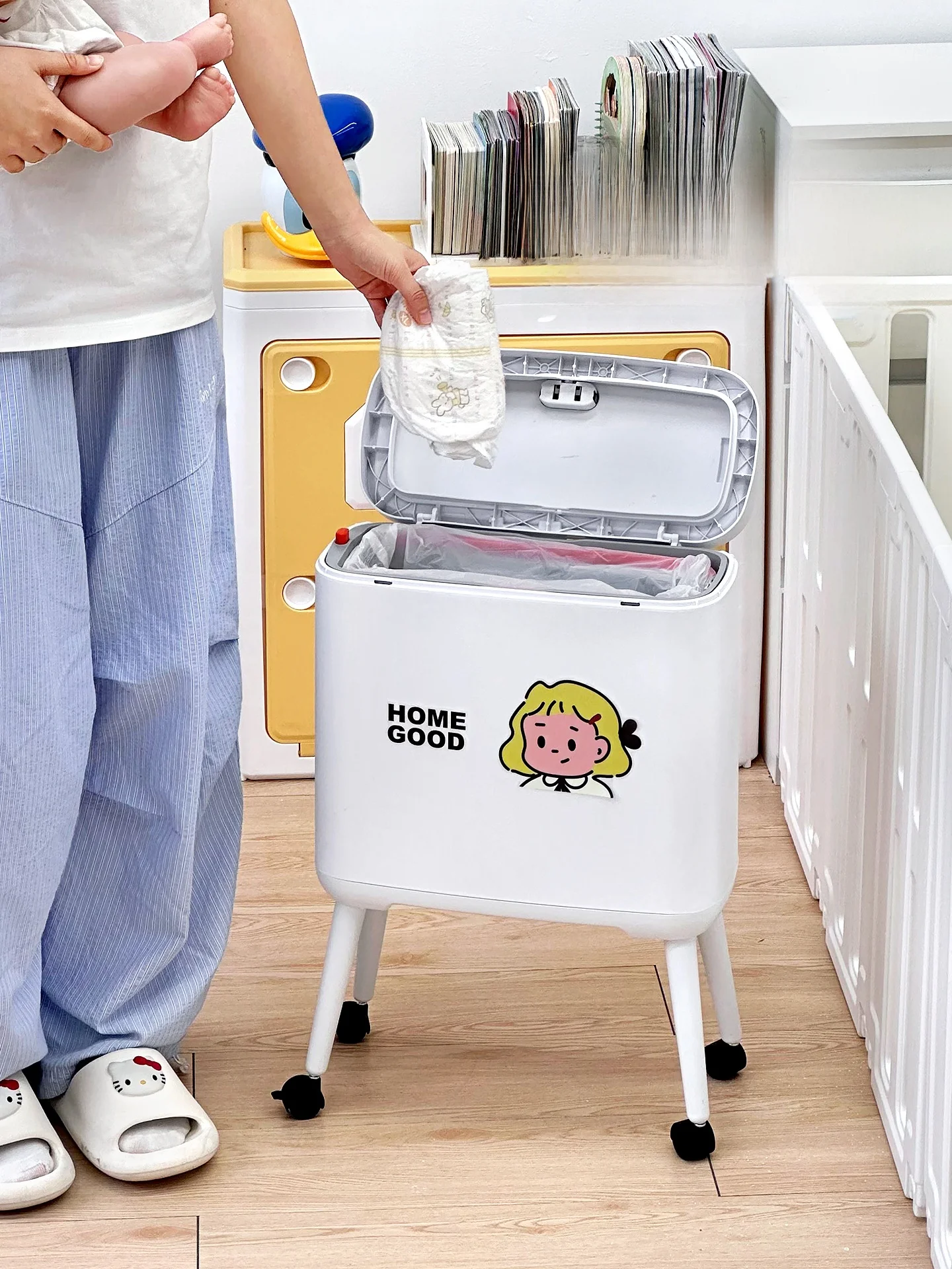 

No-Bend Waist High Baby Diaper Tra Can Sed Odor Control Paper Basket Long Cylinder ape Home Garbage Can Fly Use