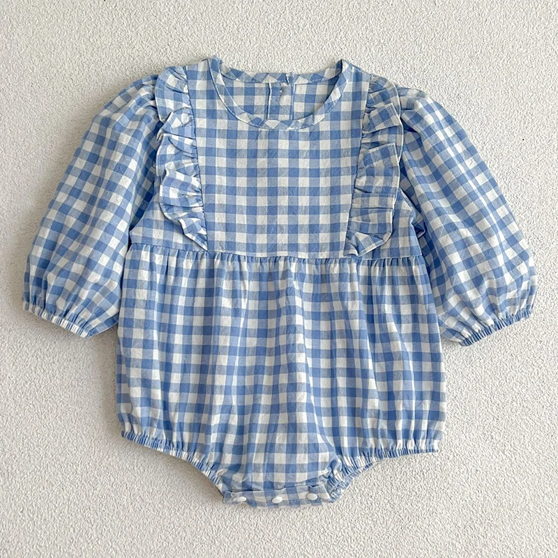 New Infant Kids Baby Girls Boys Long Sleeve Sweet Grid Jumpsuit Spring Autumn Newborn Baby Girls Boys Clothes Rompers