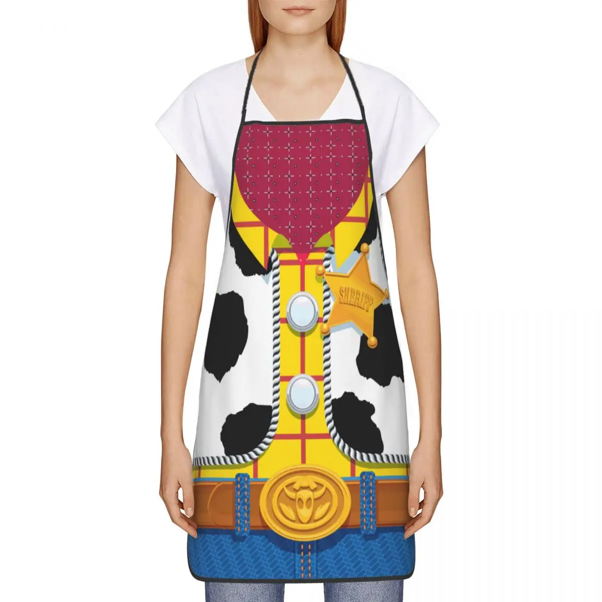 Custom Toy Story Woody's Sheriff Outfit Bib Aprons Men Women Unisex Kitchen Chef Tablier Cuisine for Cooking Baking Painting