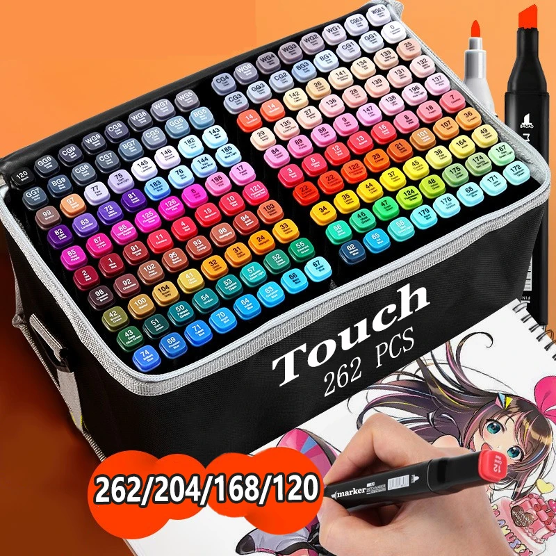 262/204/168/120/100/12 Colors Oily Art Marker Pen Set For Draw Double Headed Based Markers Graffiti Manga School Art Supplies