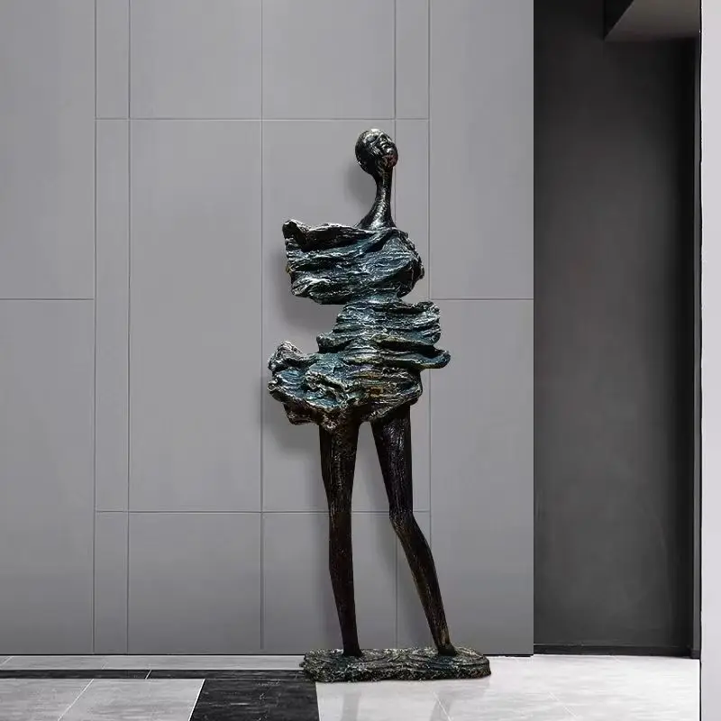 Crafts, abstract floor-to-ceiling display in hotel lobby, decorative items in sales office