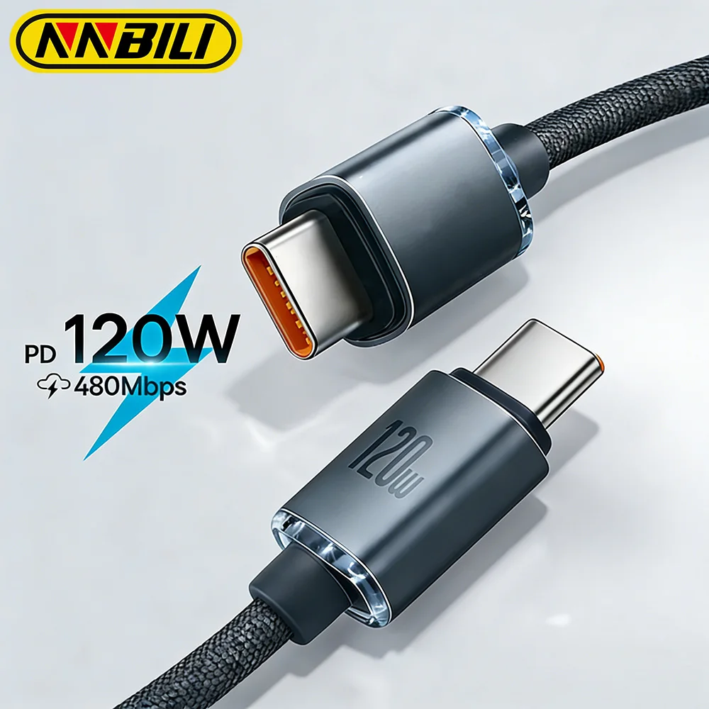 NNBILI PD 120W Schnellladekabel für iPhone 17 16 15 Plus Typ-C zu USB Typ-C Kabel für Huawei Macbook iPad Datenkabel