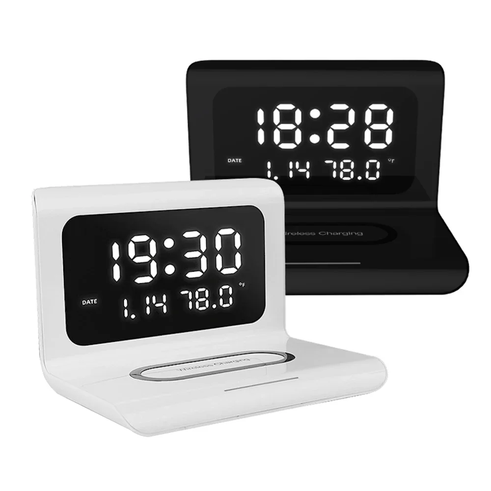 Wireless Charger Alarm Clock LED Smart Digital Clock Table Electronic Desktop Clocks with Temperature USB 10W Fast Charge Type-C