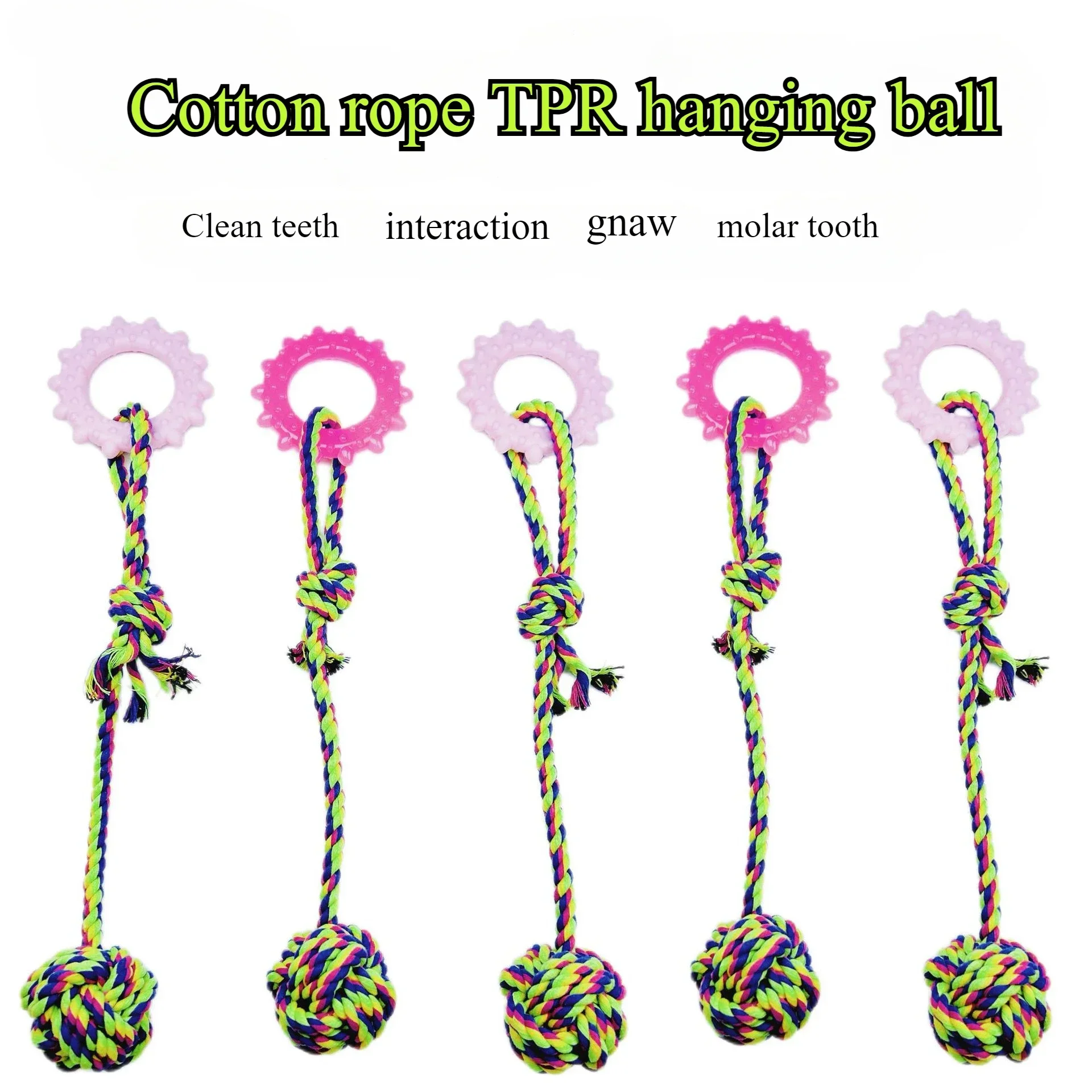 

Pet Cotton Rope Dog Toy TPR Hanging Ball Bite Resistant Grinding Tug of War Bite Rope Interaction Relieve Boredom Pet Supplies