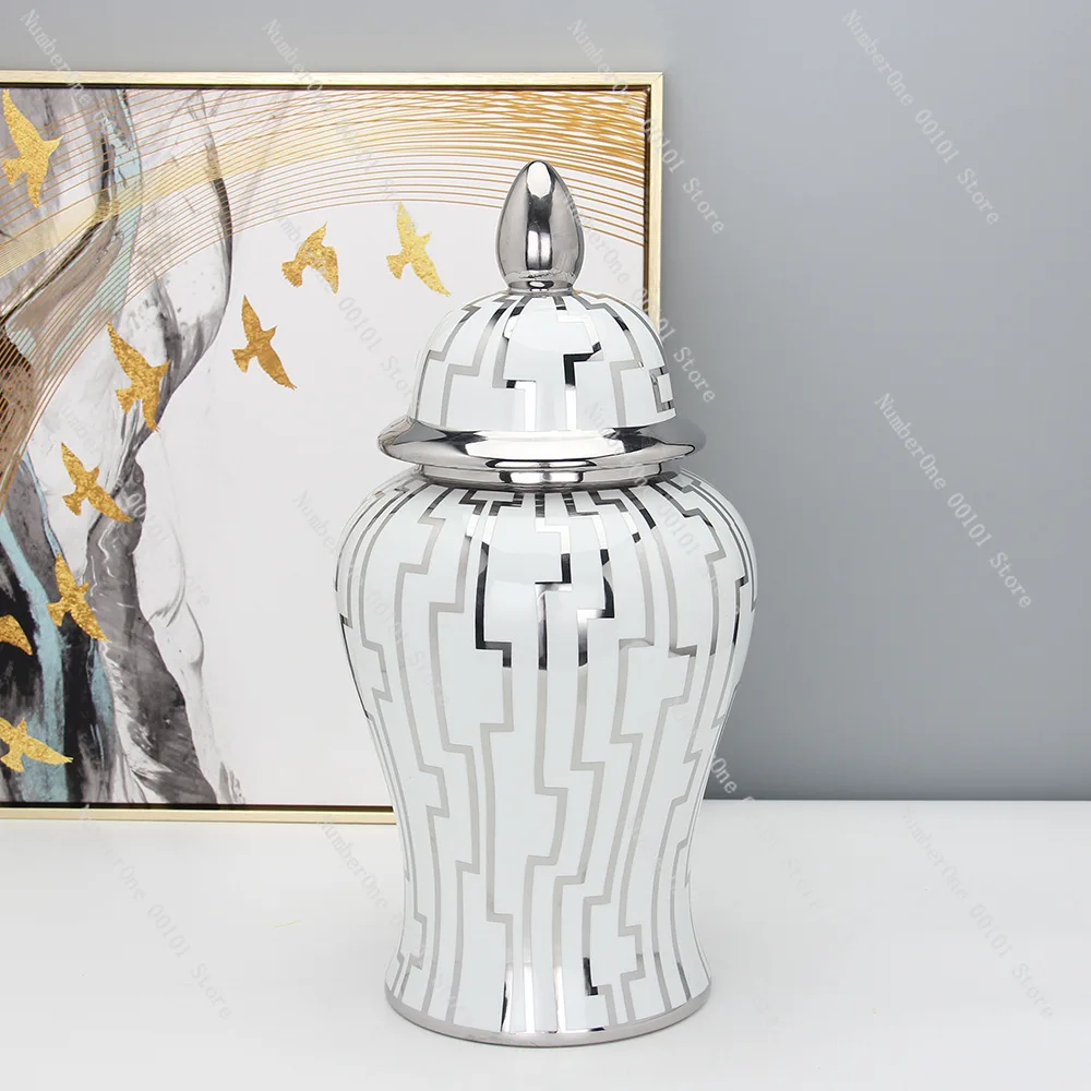 Household Ceramic Decoration European-Style Light Luxury Vase Tea Pot Decoration Temple Jar Home Living Room Decor Decoration