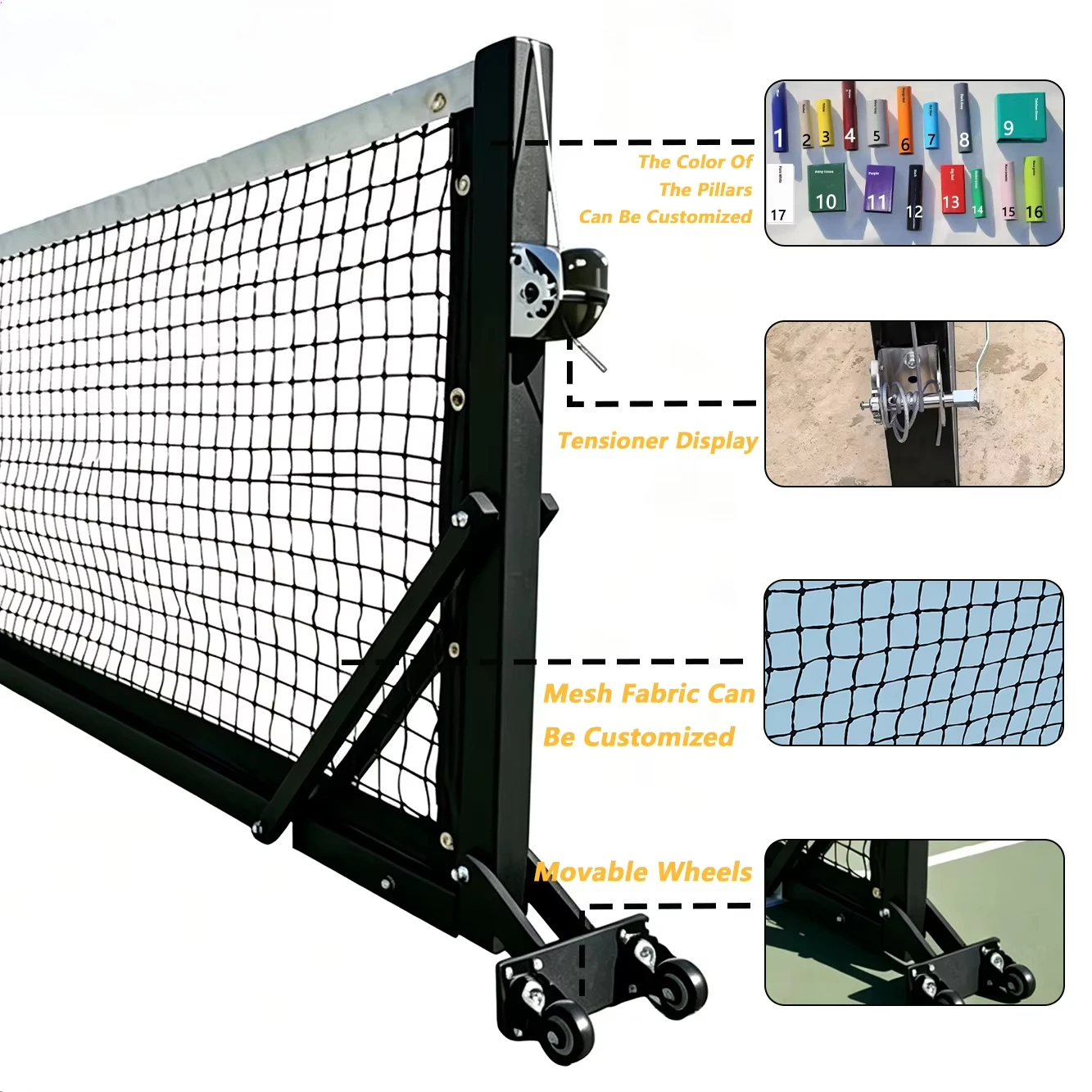 Tournament-Grade Heavy-Duty Pickleball Net, Adjustable Movable Posts, Professional Quality, Durable Design, Portable System