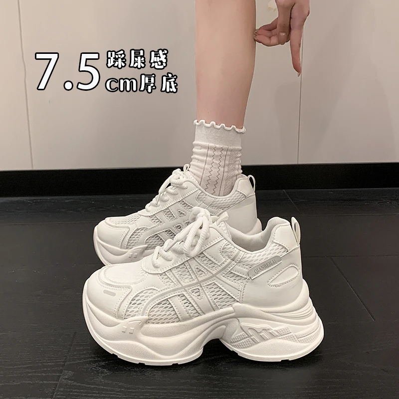 2026 new comfortable, fashionable and casual autumn new double net 7.5CM thick soled shoes