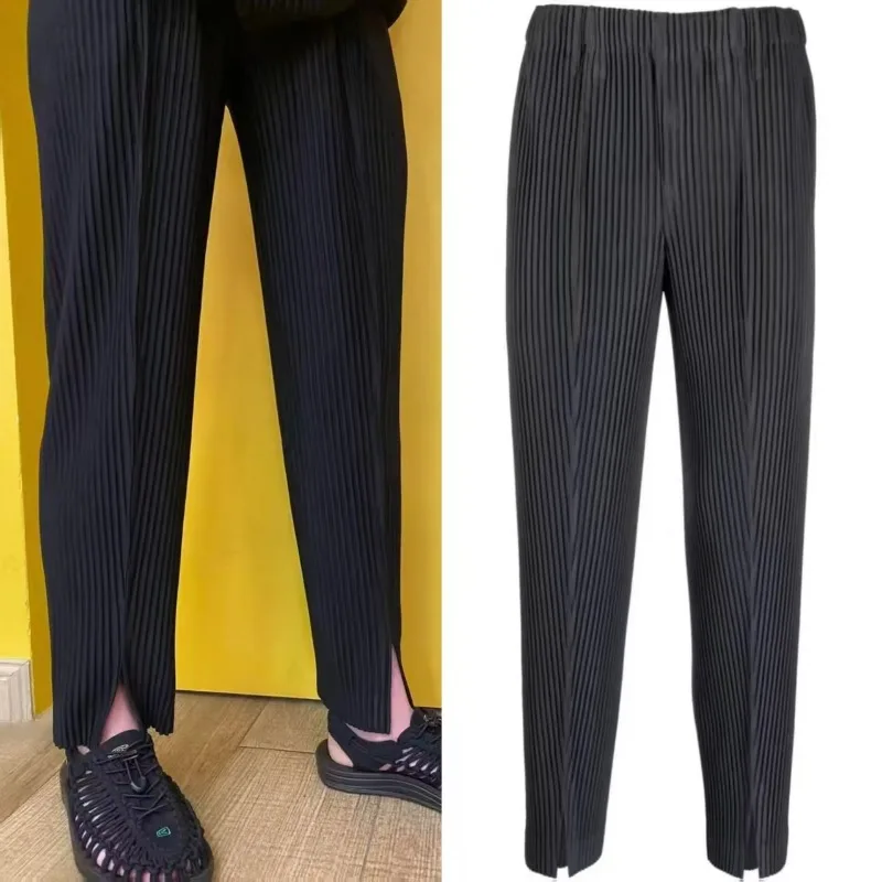 

Miyake Pleated Pants Men's Pants Slit Trousers Drape 2026 Spring Summer Personality Solid Color Casual Loose Straight Fold Pants
