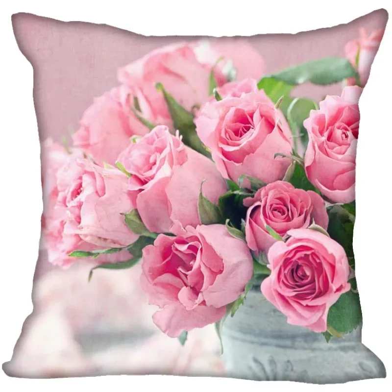 Pink Roses Pillow Case For Home Decorative Satin Pillows Cover Invisible Zippered Throw Cushions Cover 11-4