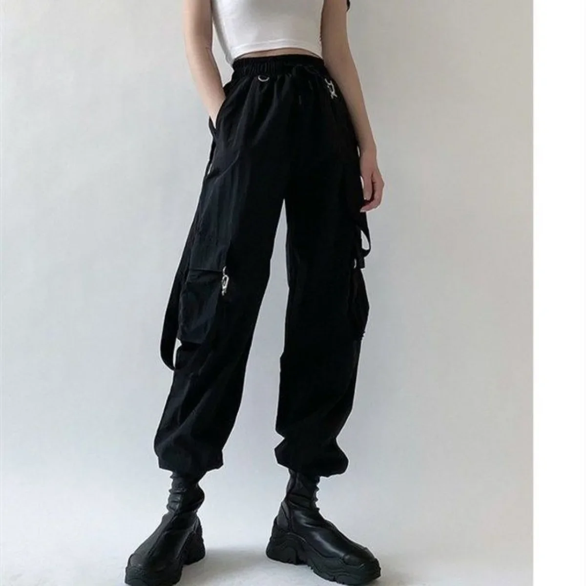 Casual Joggers Cargo Pants Women Solid Low Waist Pants Drawstring Wide Leg Baggy Trousers Y2k Streetwear Oversize Sweatpants