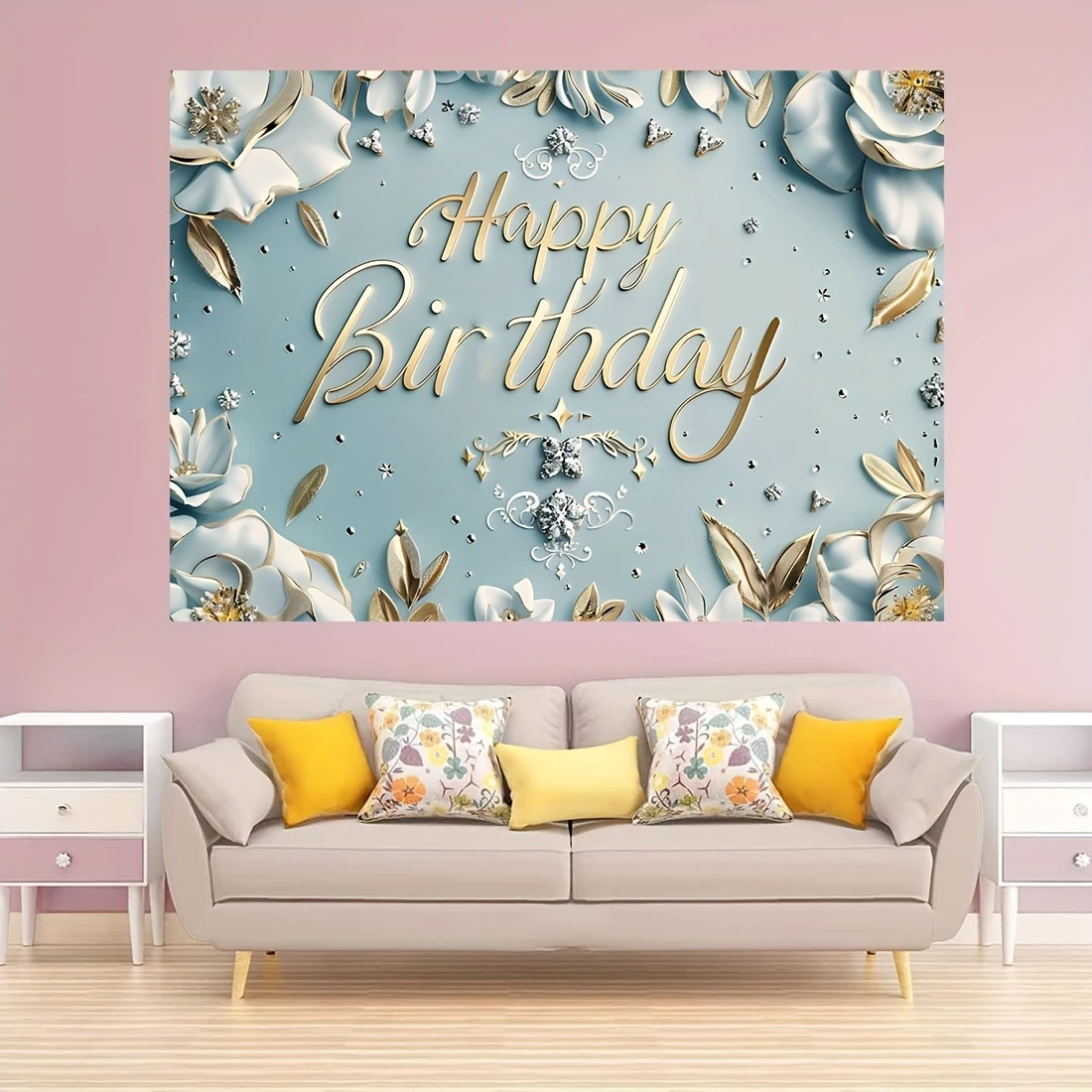 Blue Happy Birthday Background Gold Diamond Shining Bok Photography Background Sweet Party Photo Decoration Banner