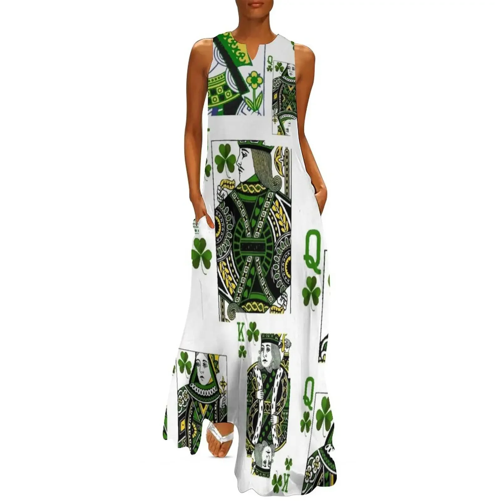 

ROYAL GREEN IRISH CLOVER COURT PLAYING CARDS Long Dress dresses summer elegant dress luxury woman party dress