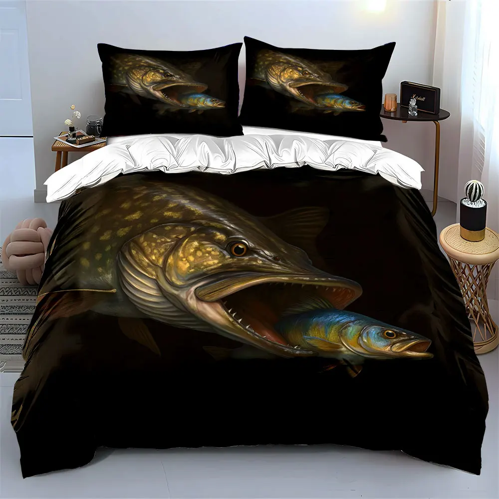 Large fish eating smaller. Print Bedding Set 1 Duvet Cover 2 Pillowcases for Adult and Children Luxury Gift Full Size