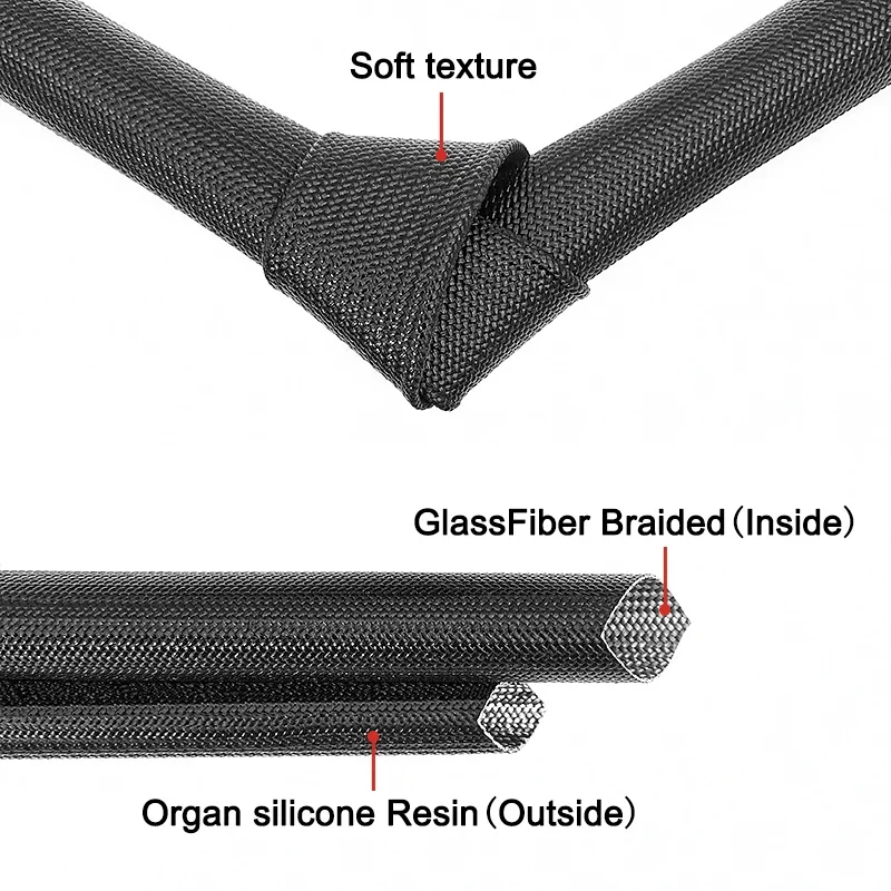 200 Deg.C Fiberglass Braided Sleeve ID1~30mm Flame Resistant Silicone Resin Insulate Hose Cable Insulating Protect Tube