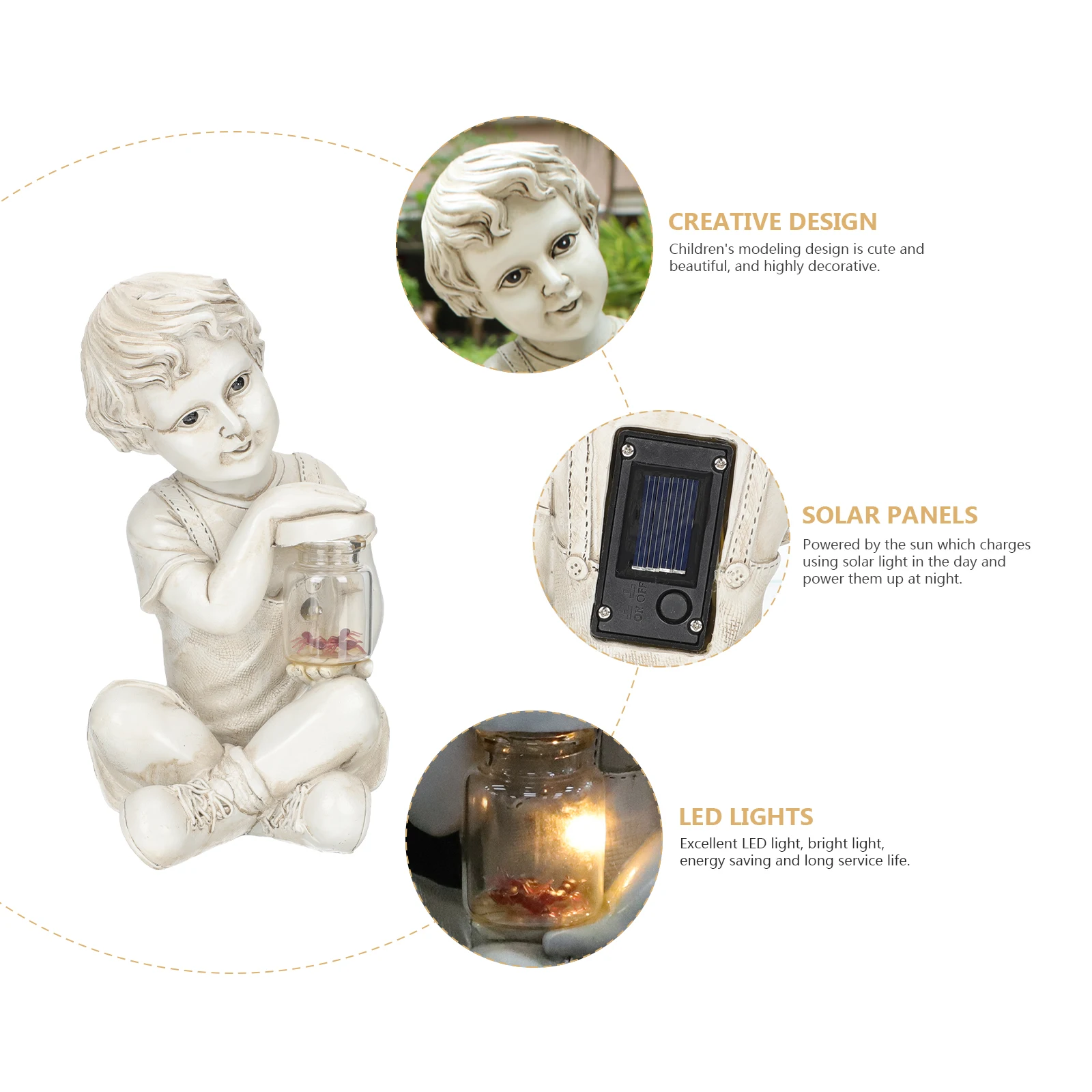 

Resin Garden Elf Statue Solar Kids Decorative Lawn Ornament Child Holding Jar Insect Realistic Craftsmanship Outdoor Décor