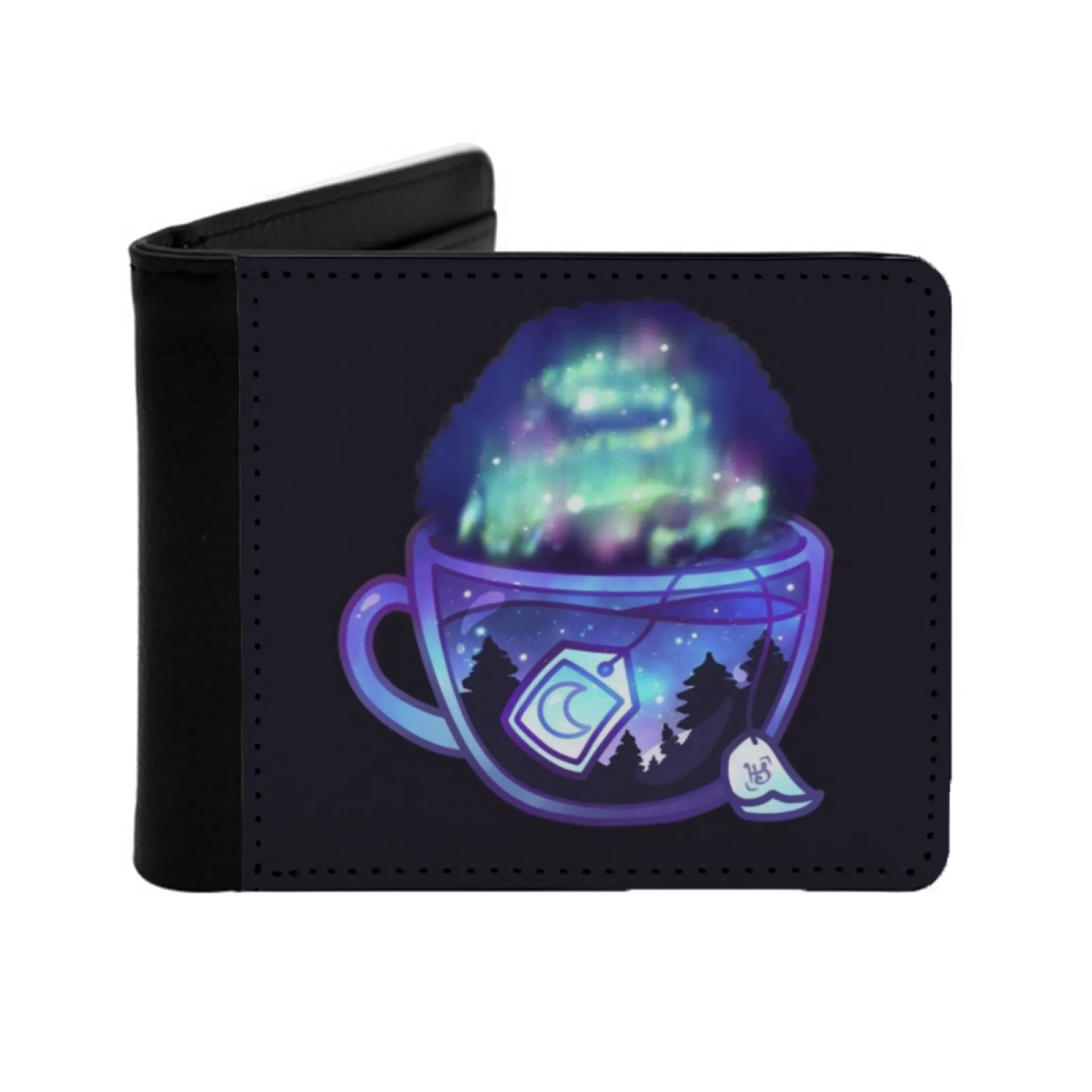 

Aurora Borealis Tea Dreamy Aesthetic Personalized Men's Leather Wallet Card Money Bag Pu Leather Wallet Kawaii Kawaii Food Cute