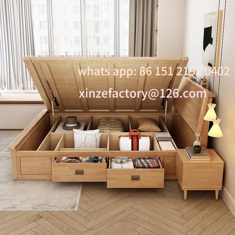 

Customizable winter Nordic solid wood bed floor high box air pressure storage rollover storage drawer body bed