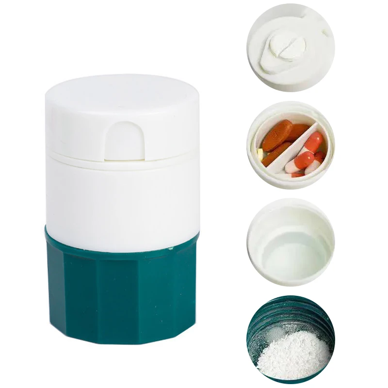 4 In 1 Portable 4 Layer Powder Tablet Grinder Powder Pill Cutter Medicine Splitter Box Storage Crusher Portable Pill Box