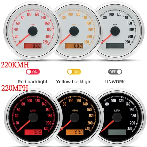 Инструмент для мотоцикла на заказ, 220 км/ч, 85 мм, GPS-спидометр, красный, желтый светодиодный светильник для мотоциклов Harley с GPS-антенной