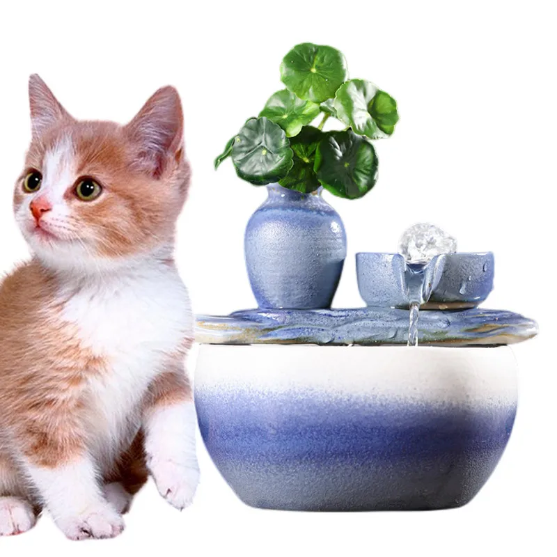 

Ceramic Water Fountain for Cat and Dog, Indoor Decor Drinker for Cats, Automatic Pet Water Fountain,Crystal Ball Desktop Flowing