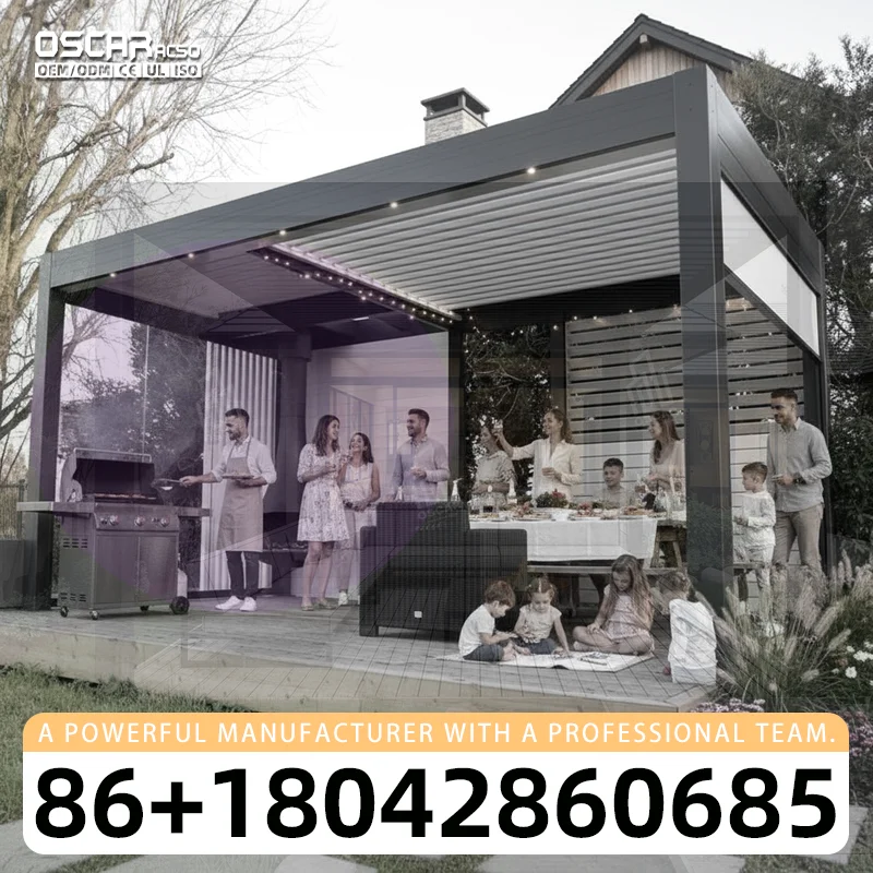 

Регулируемая алюминиевая пергола с жалюзи, водонепроницаемая, с электроприводом, роскошная, на заказ, для сада, патио, заднего двора, улицы