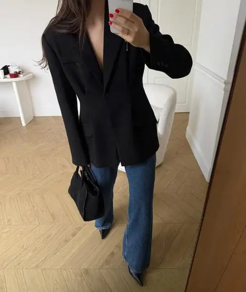 

Autumn Vintage British Style Thin Suit Jacket for Women, with A Lapel and Slim Fit, One Button Long Sleeved Commuter Suit Jacket