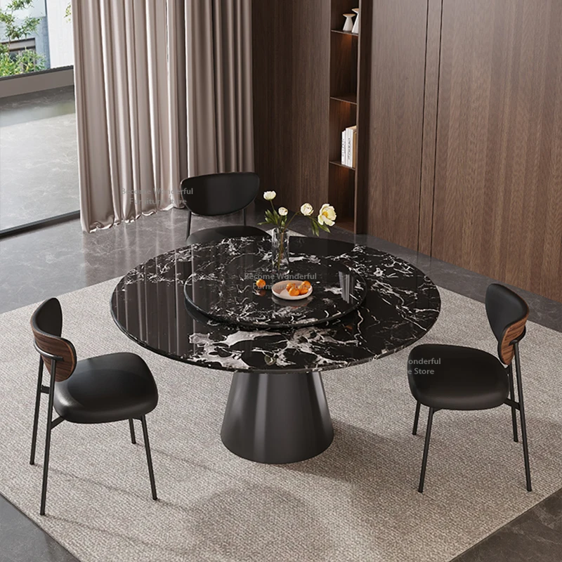Nordic Rock Plate Dining Tables Black Minimalism Luxury Kitchen Round Table Living Room Dining Room Furnitur Mesas Redondas FYDT