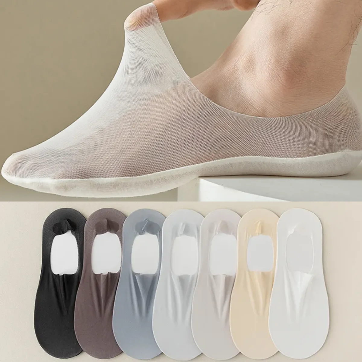 Silicone Non-slip Low Cut Socks Men Male Seamless Ice Silk Sock Slippers Mesh Thin Breathable Summer Invisible No Show Socks Sox