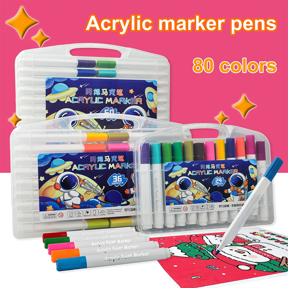

12-80 цветов, набор акриловых маркеров для детей-нетоксичная наскальная живопись, граффити, дерево, сделай сам, ремесло, студенческие канцелярские принадлежности