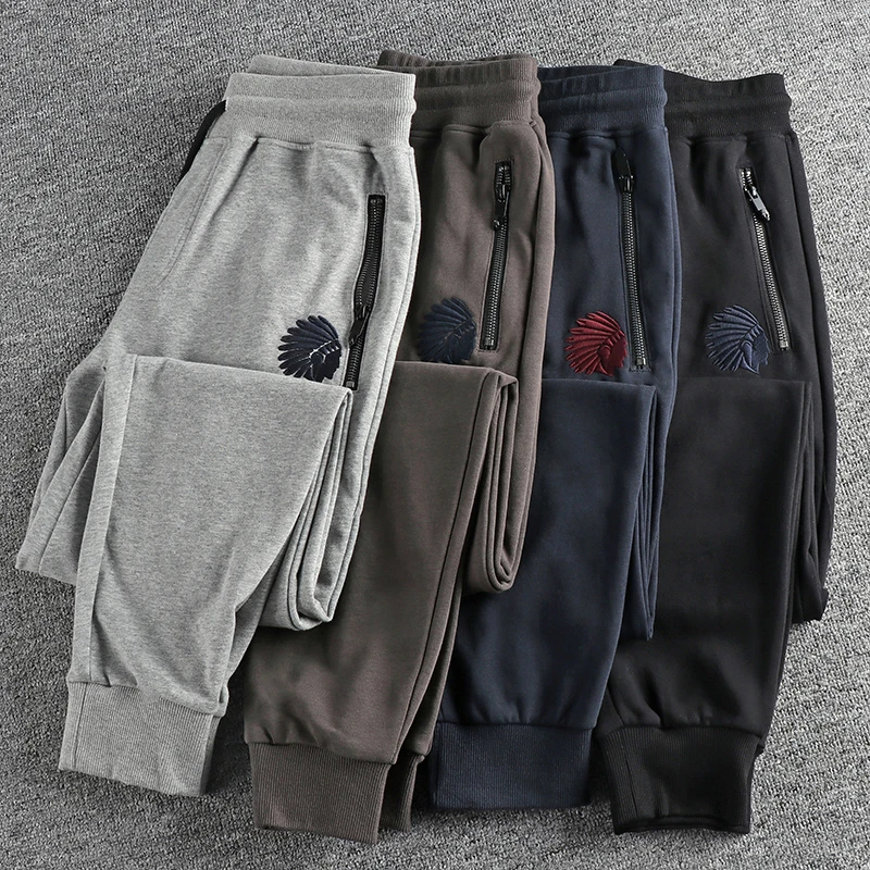 الرجال تيري محبوك Sweatpants ، مرونة الخصر الرباط السراويل ، السراويل ضئيلة غير رسمية ، التطريز الرجعية الأمريكية ، السراويل الرياضية بسيطة ، الشباب ، الخريف