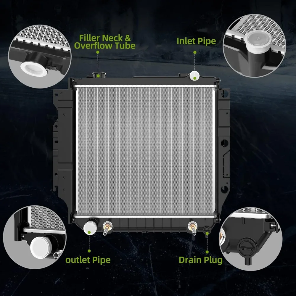 Radiatore per Jeep Wrangler 1997-2006 con motore 4.0L L6, adatto per modelli 2003-2006 con motore 2.4L L4, compatibile con 199