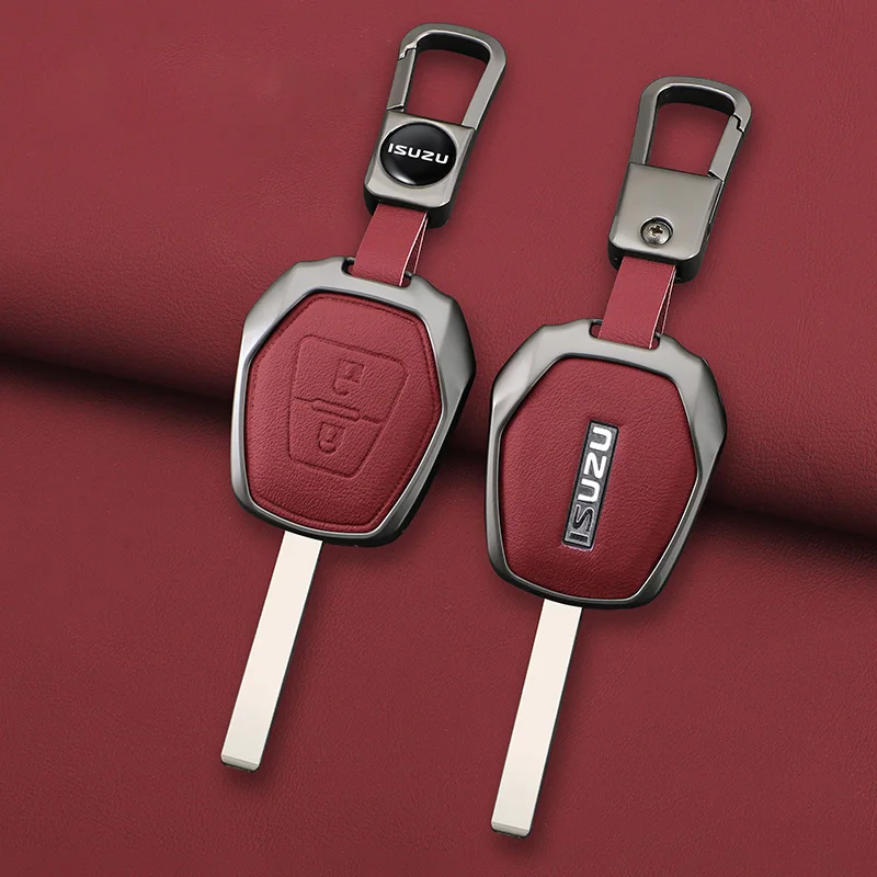 Zinc Alloy Leather Car Remote Key Fob Cover Case Protector Holder Shell for Isuzu D-max Mux Truck Dmax Auto Keychain Accessories