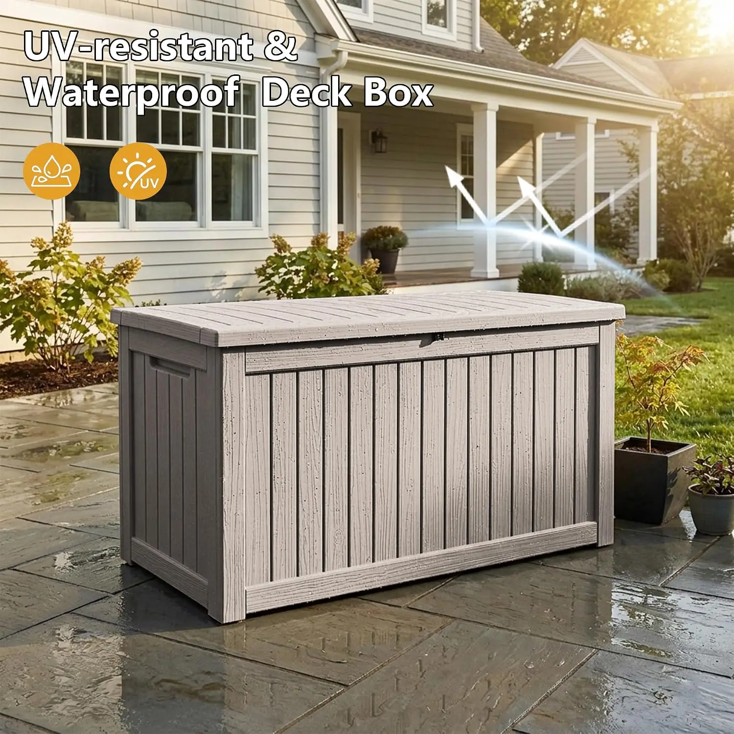 280 Gallon Outdoor Storage Box Waterproof Lockable Resin Deck Box Large, Patio Storage Bin for Pool Accessories Cushion