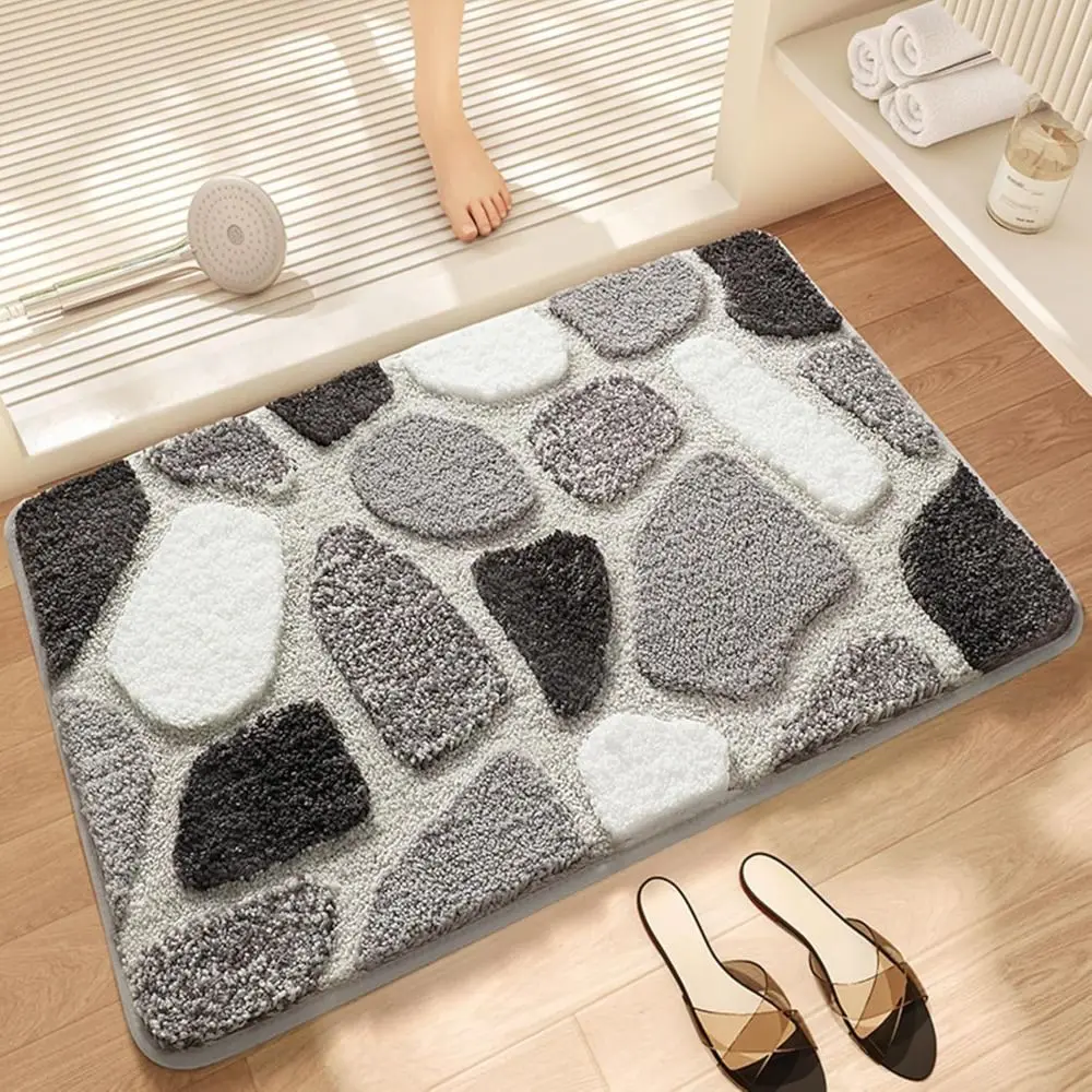 Imitation Cashmere Optical Illusion Doormat 2D Cobblestone Water-absorbing Bathroom Carpet Non-slip Durable Bedroom Door Rug