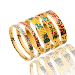 New Fashion Enamel Bracelet Drip Oil Bracelets Women Stainless Steel Jewelry Set Accessory