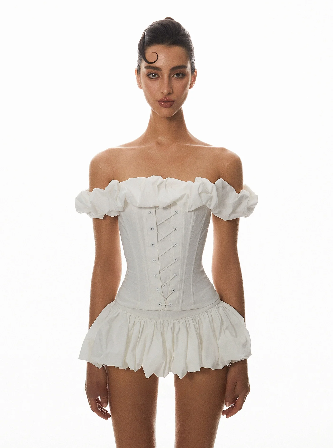 

Белый романтический комплект с пышной юбкой для торта с ремешком из волокна, женский ансамбль Faion, летний комплект из полиэстера Princ Sle