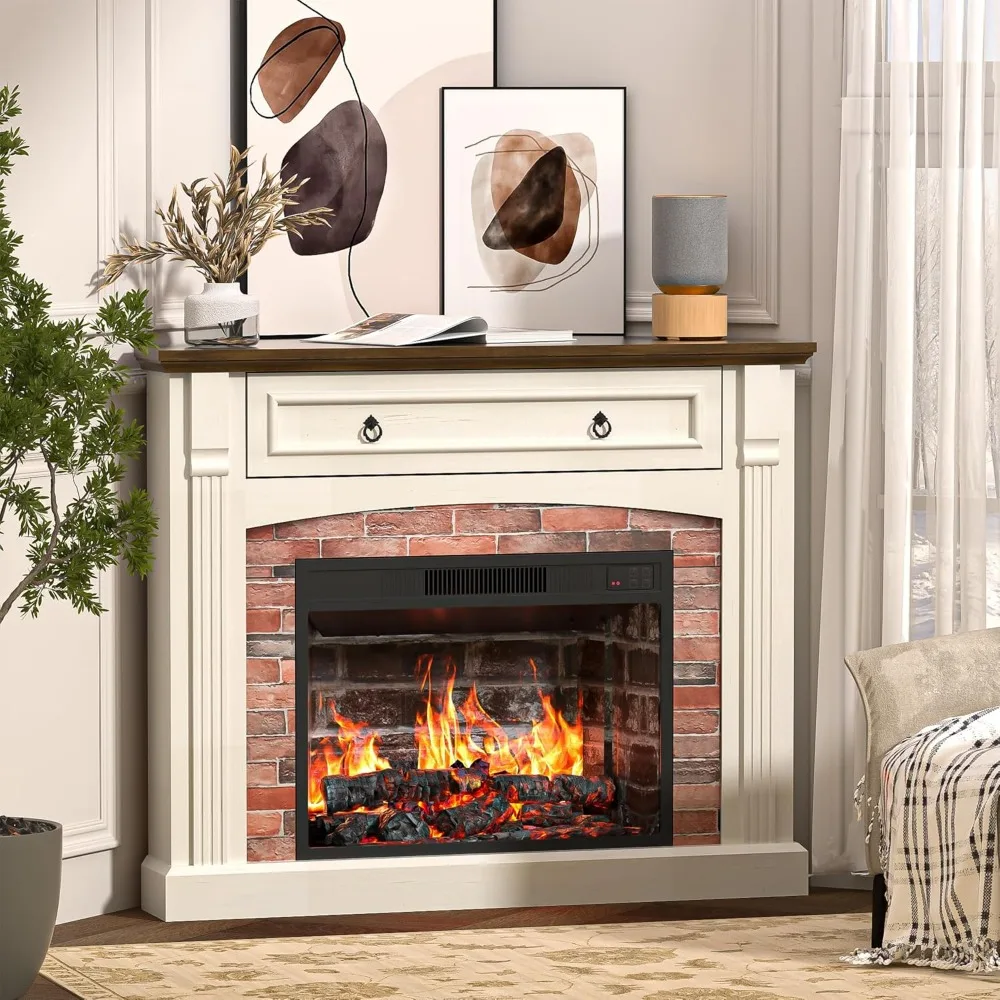 

Corner Electric Fireplace TV Stand with Mantel and Concealed Storage