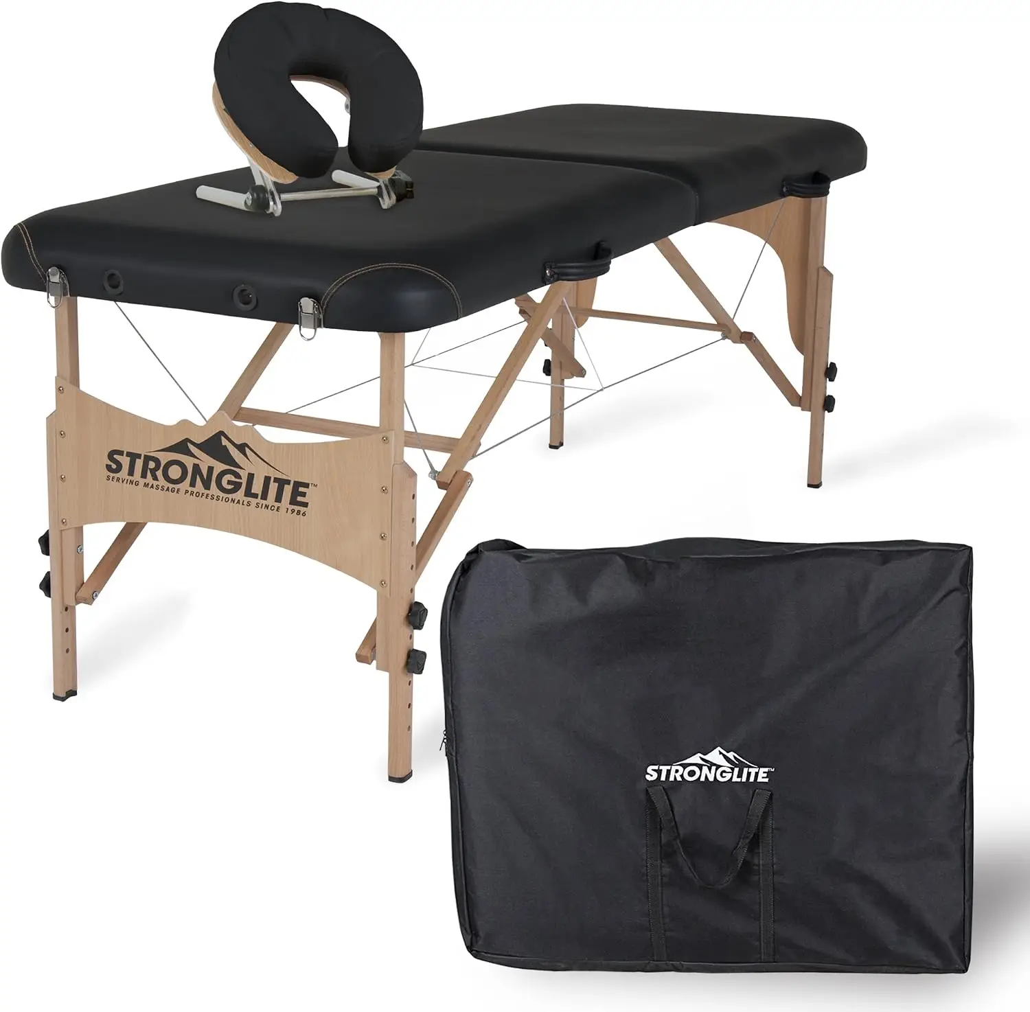 Portable Massage Table Package Shasta - All-In-One Treatment Bed w/ Adjustable Face Cradle, Pillow & Carrying Case, Black