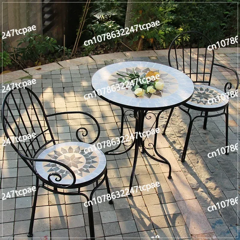 European-Style Iron Mosaic Garden Garden Table and Chair Combination Internet Celebrity Pastoral Balcony Outdoor Small round