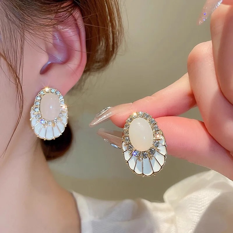 925 Silver Needle Korean Fashion Crystal Opal Earrings For Women Jewelry 2026 Trending New Luxury Skirt Hem Shape Earrings Gifts