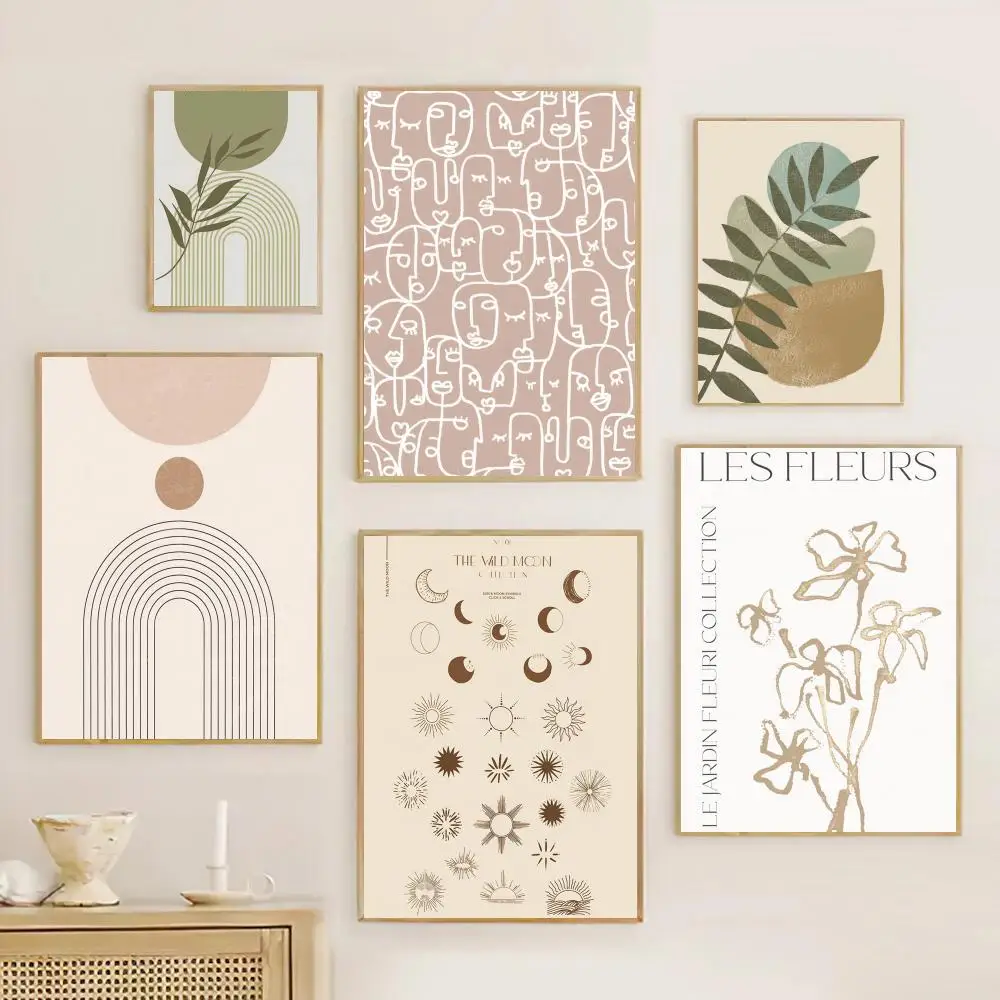 (No frame)Póster bohemio de hoja de línea arcoíris, impresión de papel para el hogar, sala de estar, dormitorio, entrada, Bar
