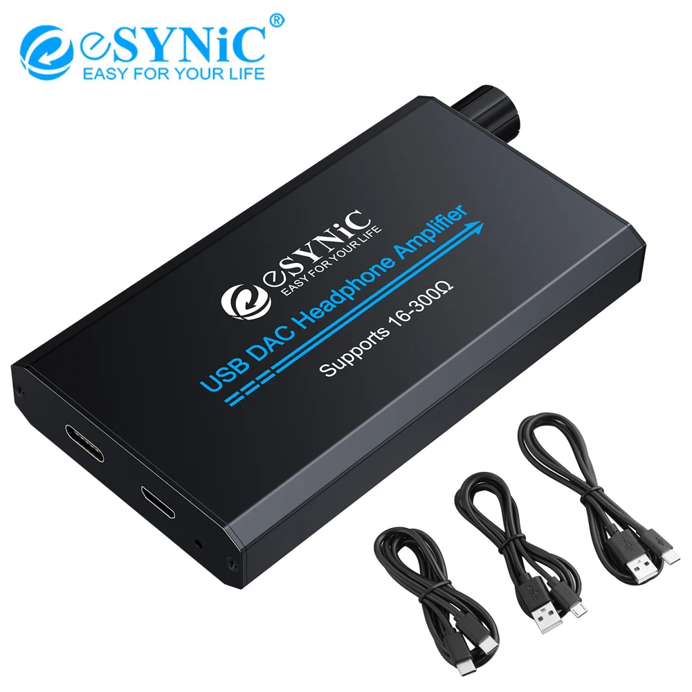 

eSynic Headphone Amplifier 16-300Ω Professional Portable USB DAC Headphone Amp Type-C Input 3.5mm Output Rechargeable for Phone