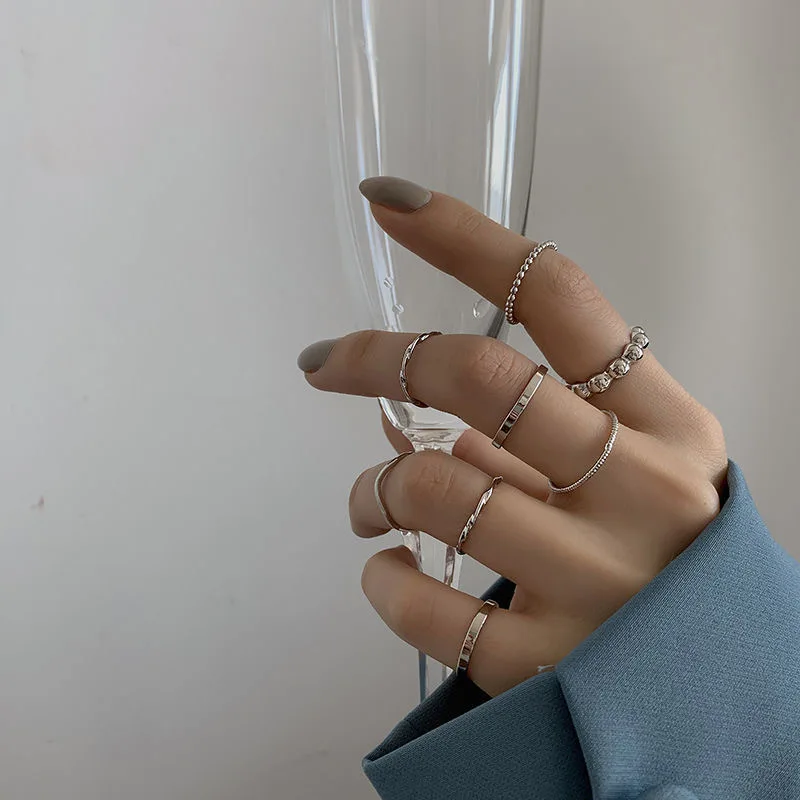 Simple Plain Ring Eight Piece Ring Set for Women Fashion Personality Light Luxury Small Number of Delicate Ring ins  Following