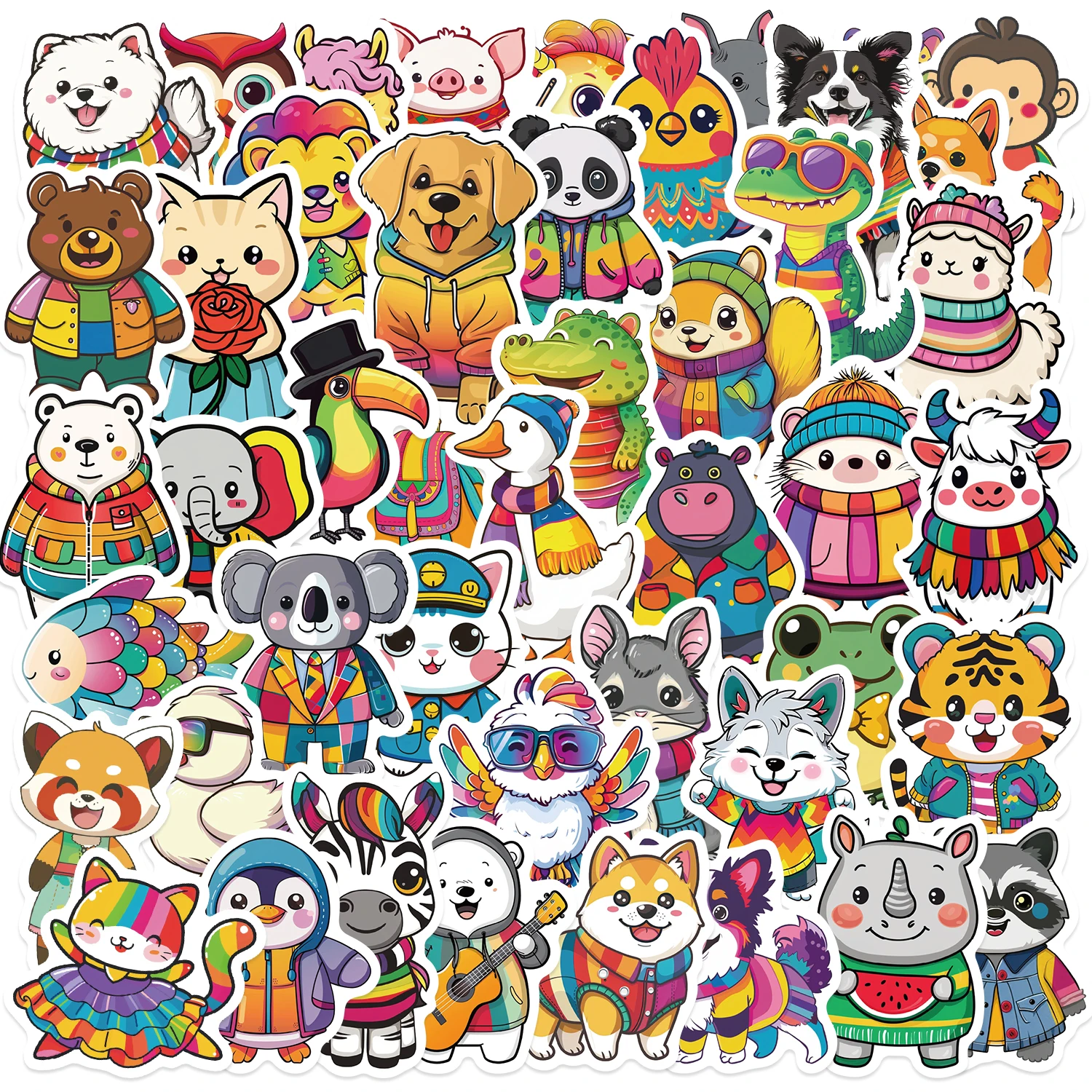 55pcs Cute Animal PVC Sticker Aesthetic Color Decoration Mobile Phone Case Scrapbooking Sketchbook Stationery School Supplies