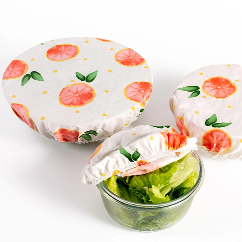 

3 Pieces Bowl Covers Reusable in 3 Size Stretch Cloth Fabric Elastic Food Storage Cotton Bread Lids for Food Fruits Leftover Kit